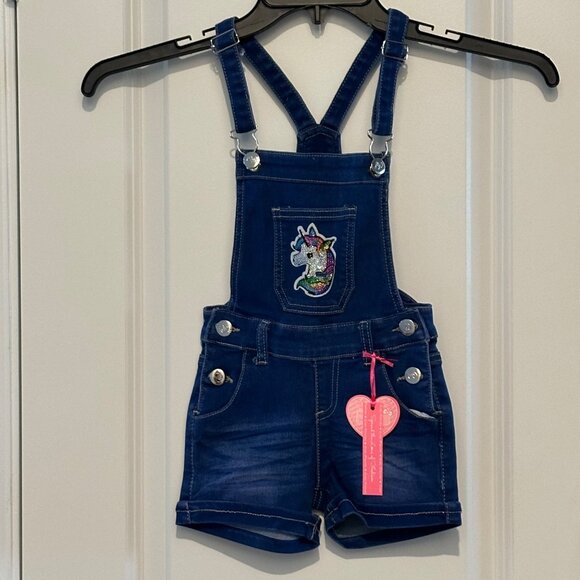 Toddler Girls Denim Overalls With Unicorn Patch By Cutie Patootie - Picture 1 of 9